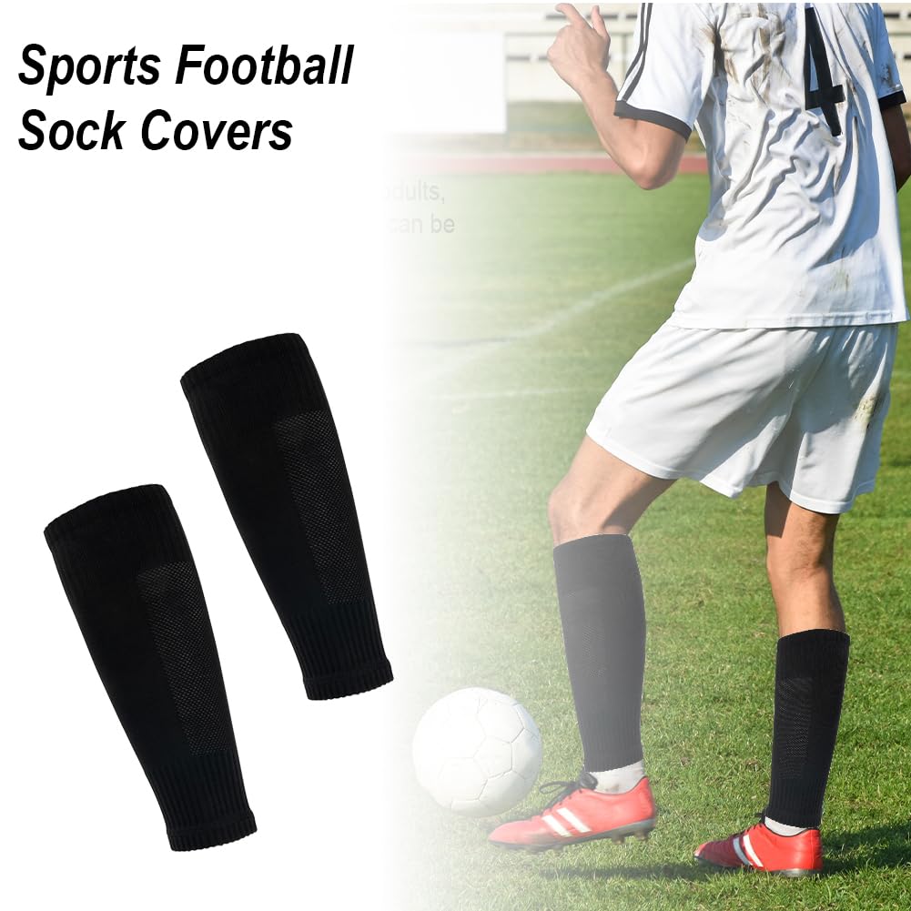 Ukontagood 4 Pairs Leg Sleeves for Soccer Socks, Shin Guard Sleeves to Accompany Anti-Slip Socks, Soccer Sleeve Socks for Youth Adults (Black)