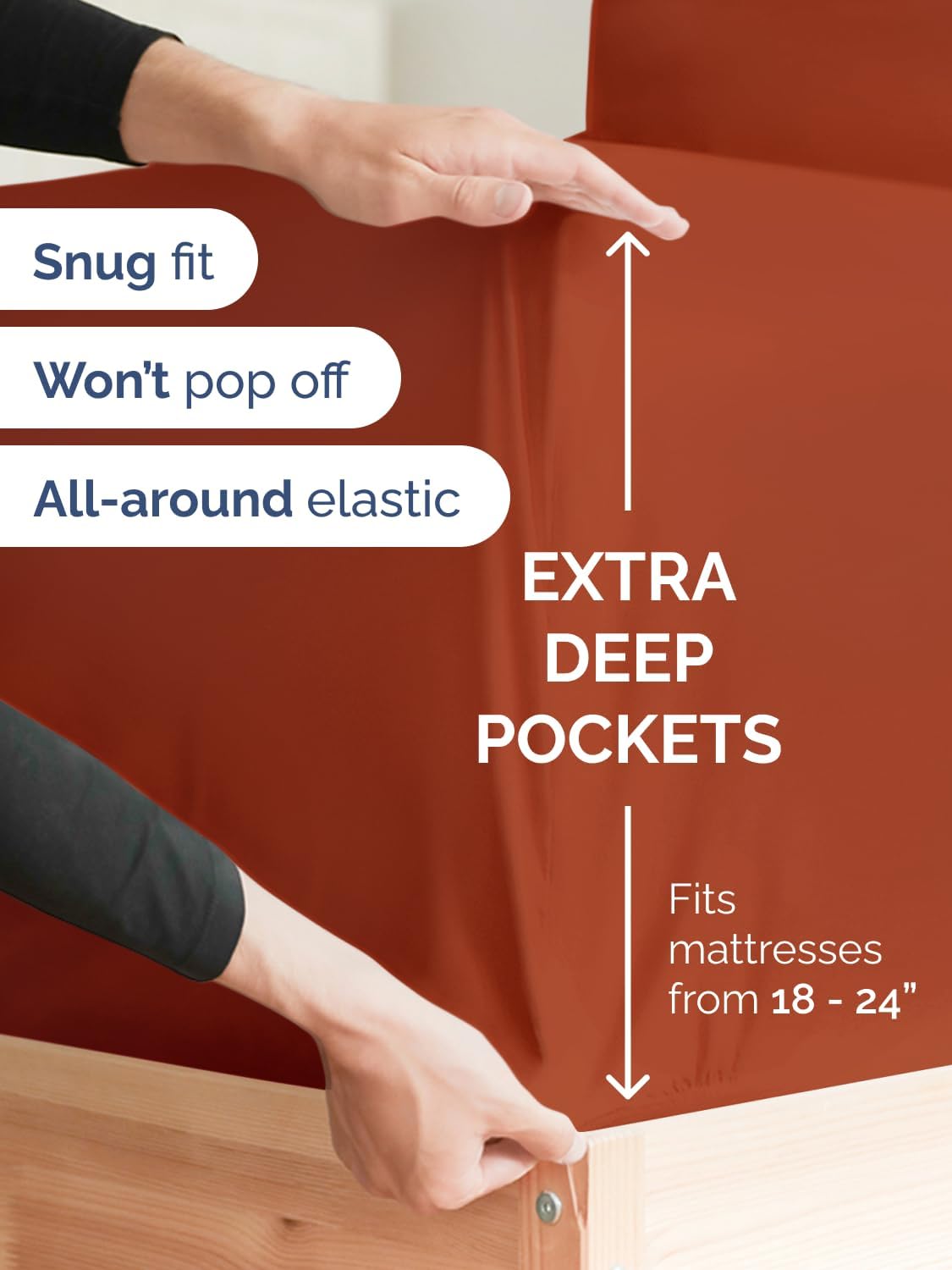Skiennix Extra Deep Twin Sheet Set - 4-Piece Breathable Cooling Bedding - Soft Wrinkle-Free Terracotta