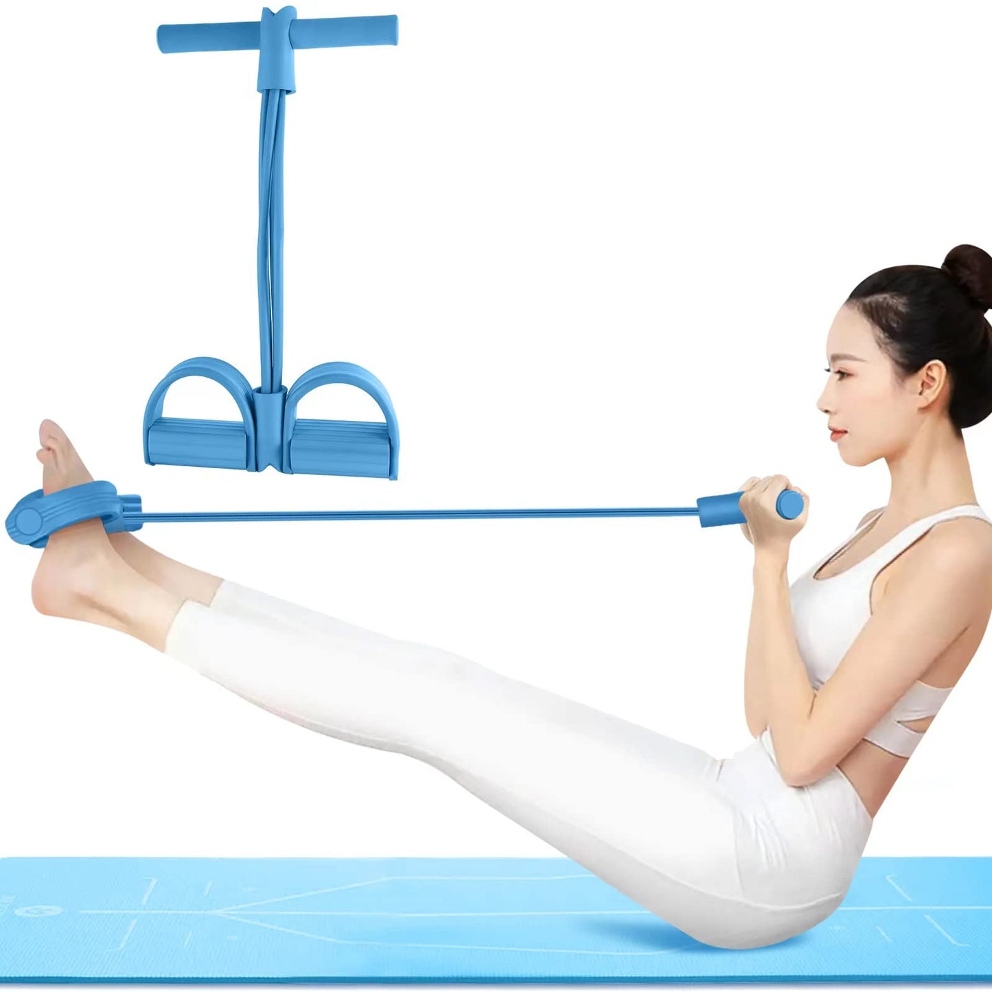 Multi-Function Tension Rope–4 Tube Resistance Bands with Handles–Sit Up Exercise Equipment Home Gym Tummy Trainer for Men Women(Blue)