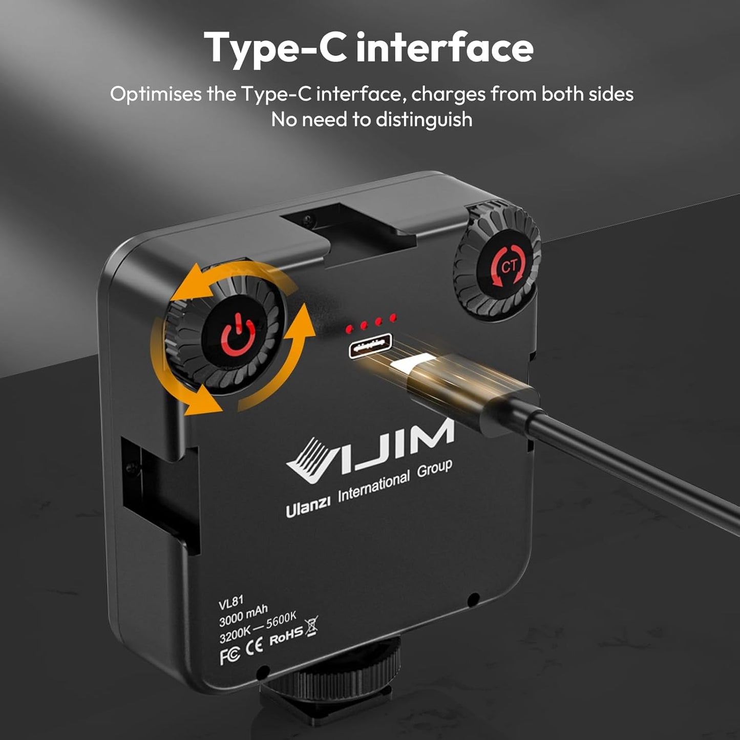 ULANZI VL-81 3200K-5600K CRI95 3000mAh Camera Phone Selfie Light with Clip & Cold Shoe, Bi-Color Portable LED Video