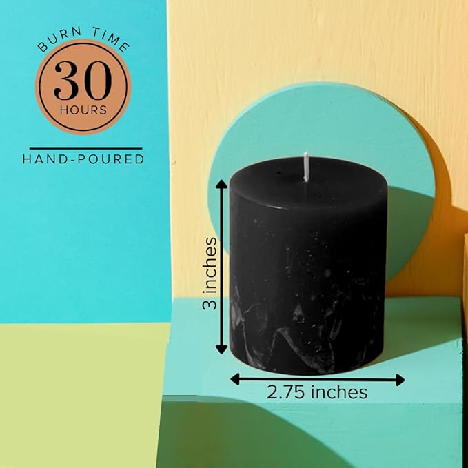 Simply Soson 3x3 inch Black Pillar Candles Set of 3, Rustic Texture, Unscented Black Candles, Dripless Candles, 3 inch Pillar Candles Ideal as Wedding, Parties, Spas, Dinner, Home Decoration, Church
