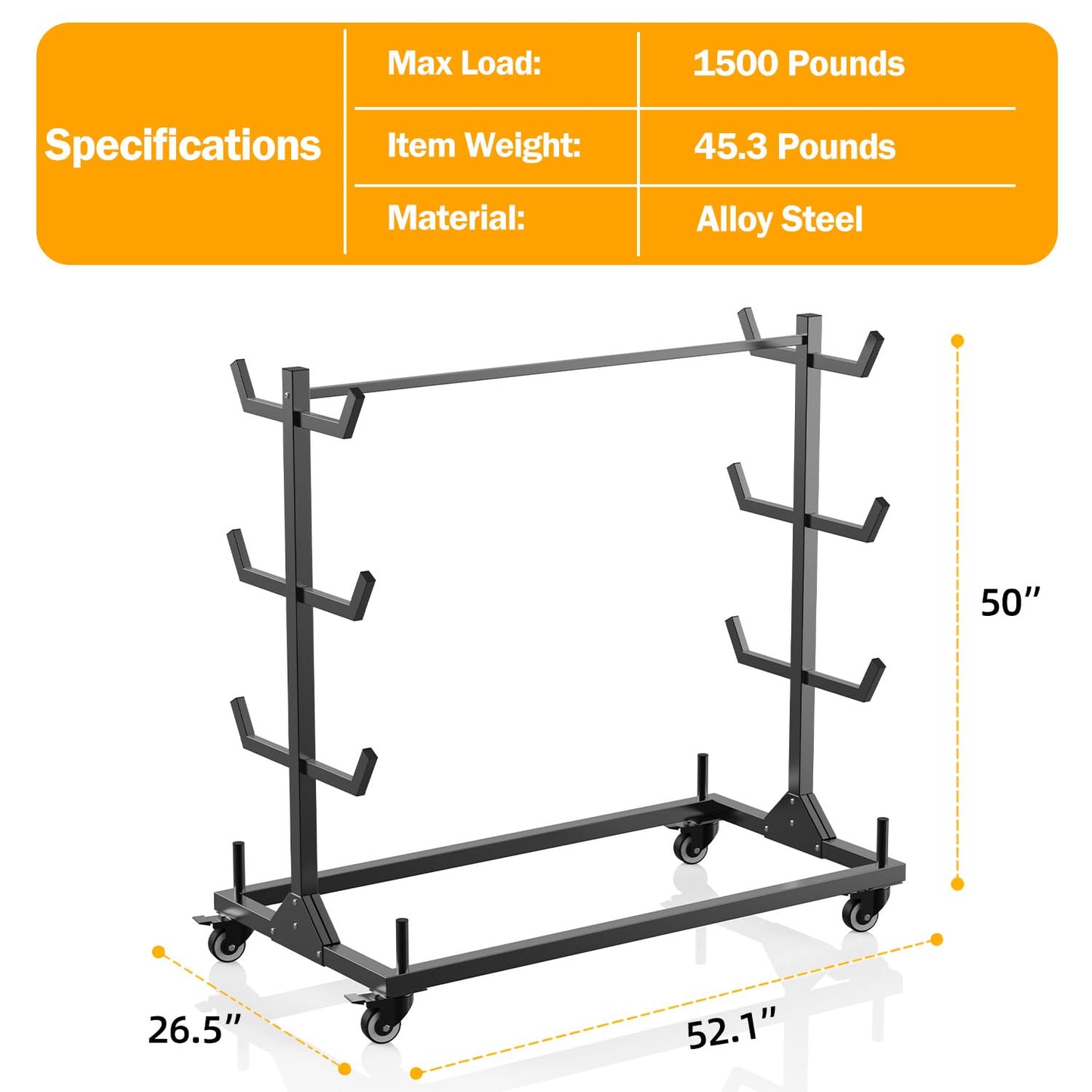 BUYYAH Mobile Conduit Lumber & Pipe Rack, Heavy Duty Alloy Steel Storage Rack with 6 Casters (4 Swivel & 2 Fixed), 1000 LB Capacity, 4.3ft x 2.2ft x 4ft