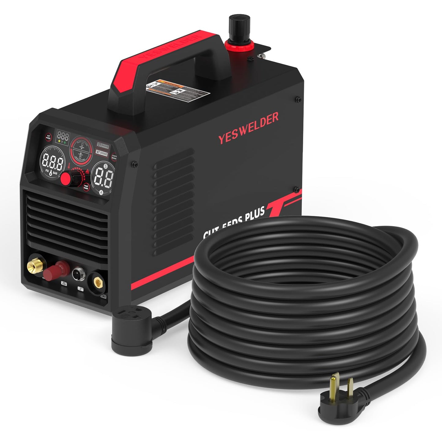 YESWELDER CUT-55DS PLUS Plasma Cutter, 55Amp Non-Touch Pilot Arc Air Power, 2-In-1 Plate Cutting/Grid Cutting Plasma Cutting Machine & 40ft 250 Volt Welder Extension Cord 8 AWG Power Extension