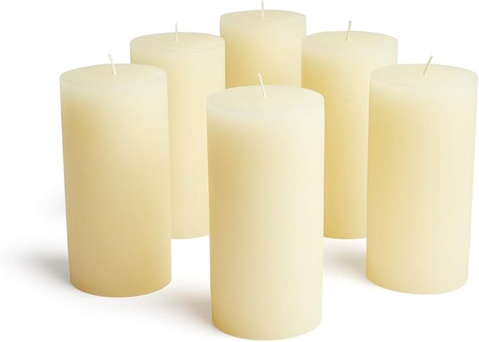 Mottled Pillar Candles by Bask - Set of 6-3" x 6" Dripless Unscented Candles in Ivory for Home Decor, Relaxation & All Occasions