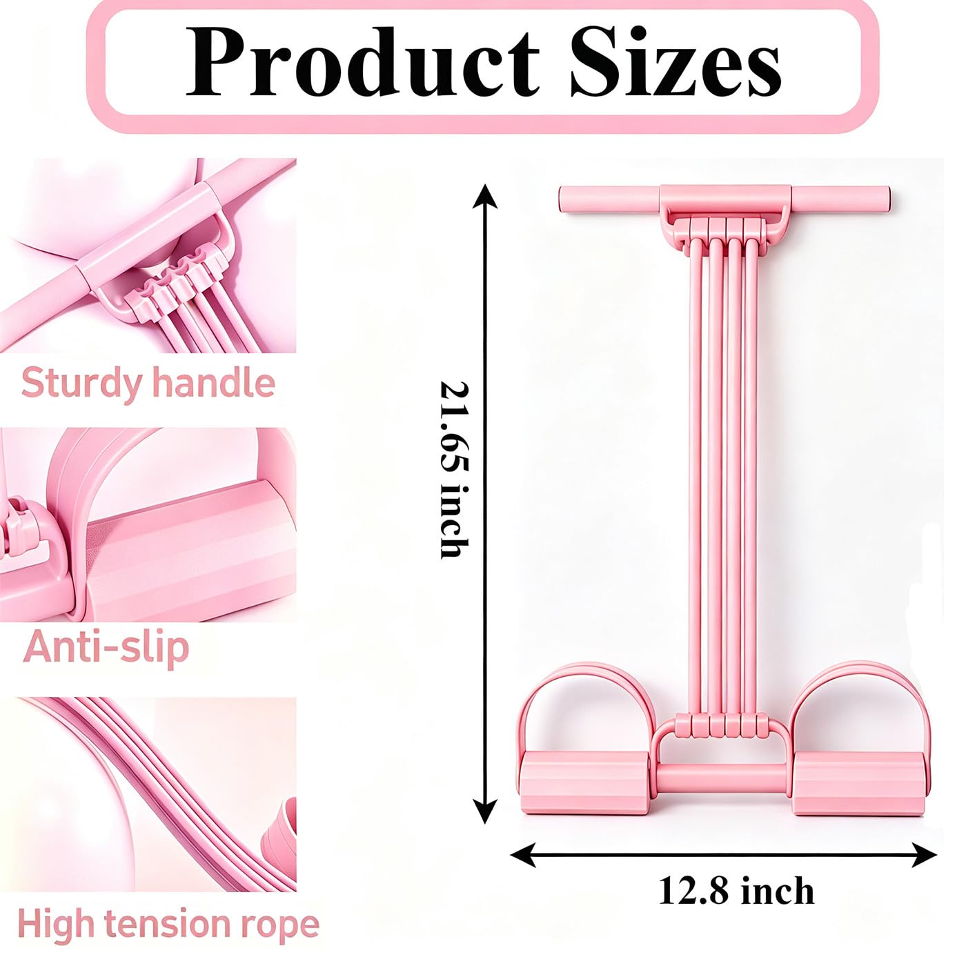 Pedal Resistance Band with Handle, 2026 New Upgraded 8-Tube 3-in-1 Multi-Function Foot Pedal Puller for Back Stretch & Chest Expand, Portable Latex Fitness with 4 Extra Replacement Tubes (Pink)