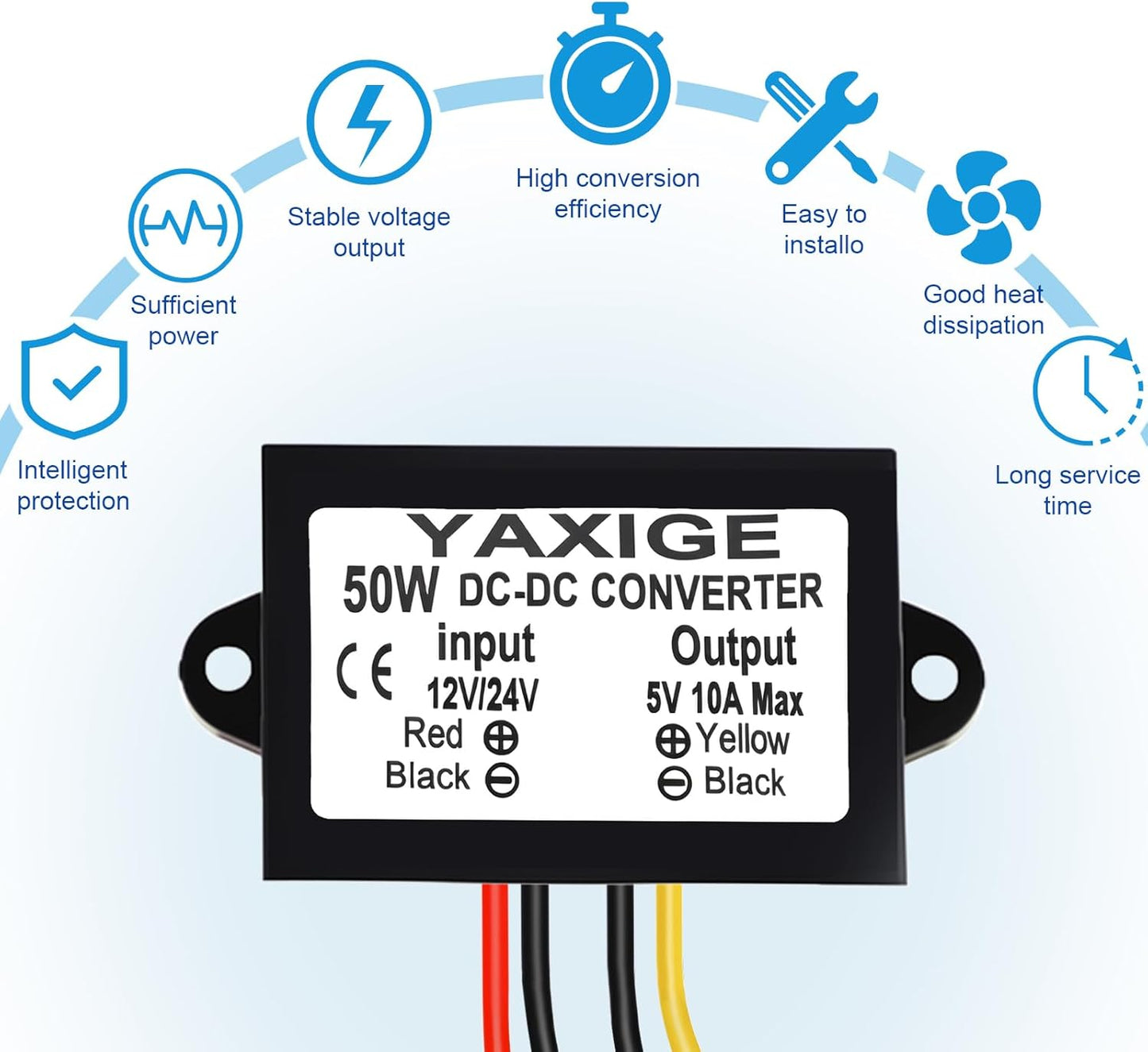 YAXIGE 3PCS 12V/24V 5V 10A 50W (10V-32V 5V, 10A) to Step-Down Converter Regulator Waterproof Step-Down Power Supply