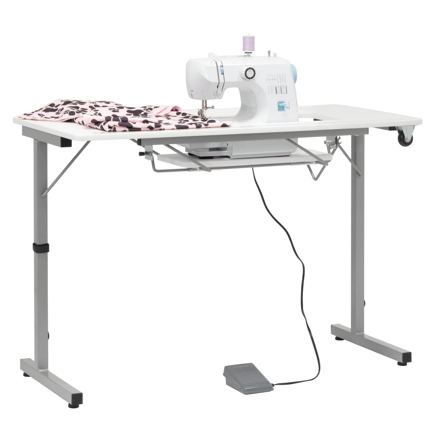 Rollaway II Compact Portable Folding Sewing Table, Silver/White