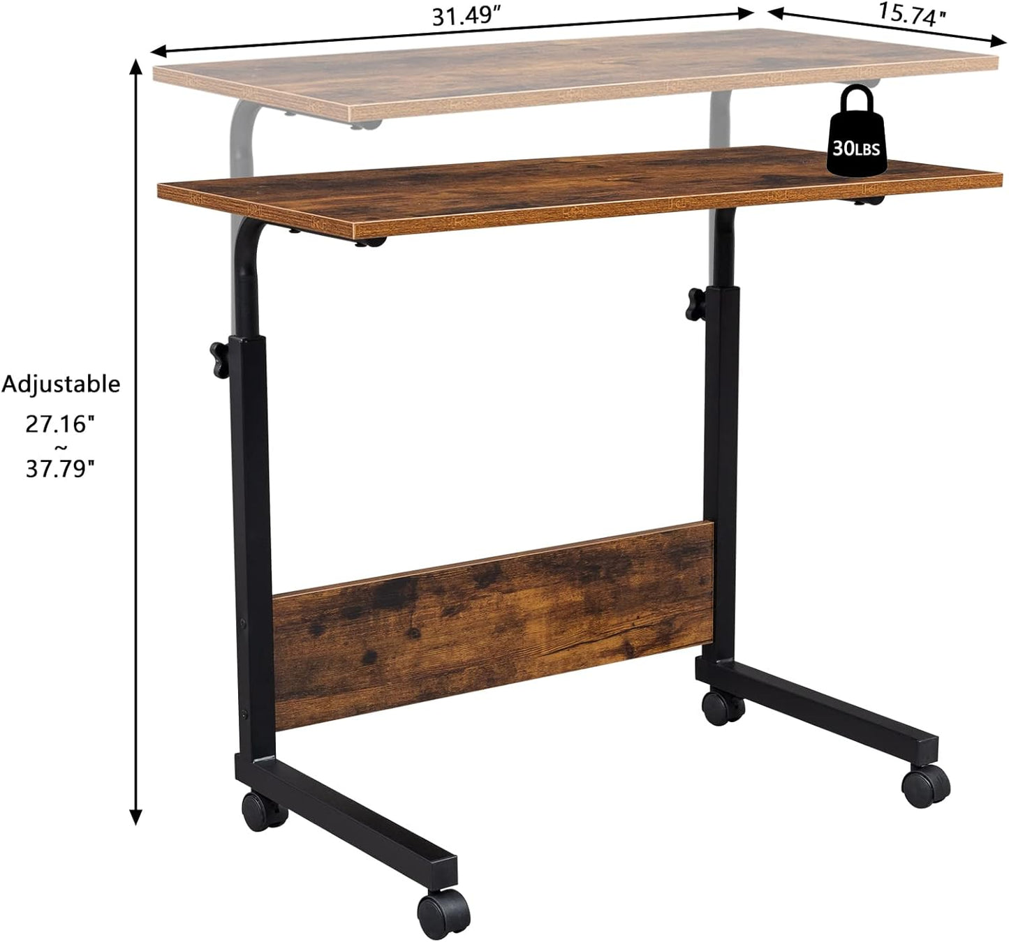 31.49 15.74 27.16-37.79 Mobile Side Table, Mobile Laptop Desk Cart, Adjustable Over Bed Table with Wheels for Sofa