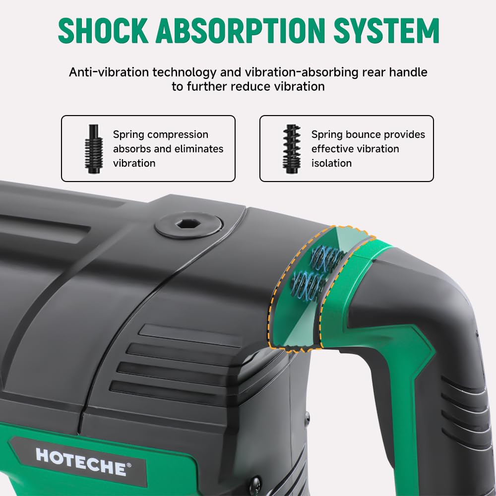 Hoteche Electric Demolition Jack Hammer 1500W Heavy-Duty SDS-MAX Concrete Breaker with Flat & Point Chisel