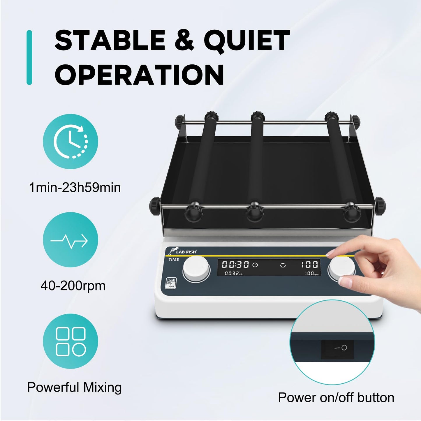 LAB FISH Digital Orbital Shaker, 40-200 RPM Lab Shaker with Timer, 9.85x9.85 Inch Platform, 2KG Capacity, for Chemical & Biological Mixing, Culturing