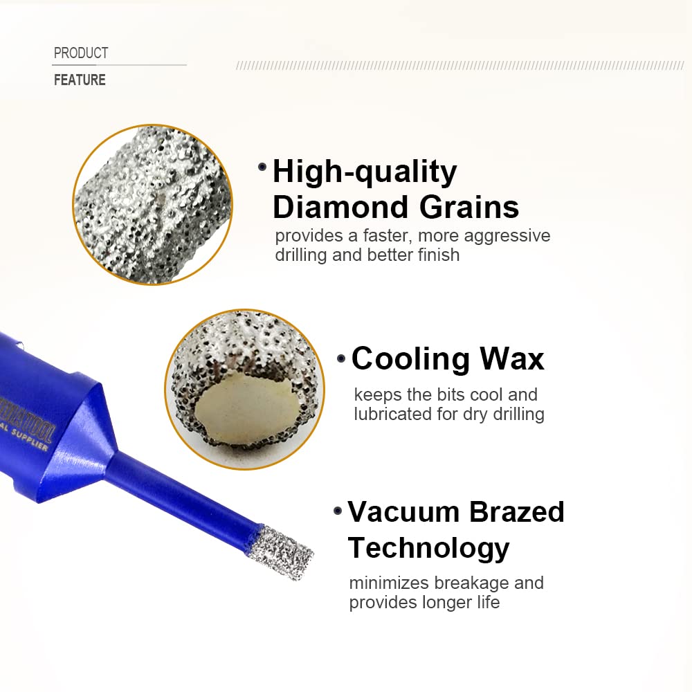 SHDIATOOL Diamond Tile Drill Bits Set,Porcelain Hole Saw, Cutter for Marble Ceramic Granite 10pieces(6/6/20/25/35/50/75/100mm/2 inch)
