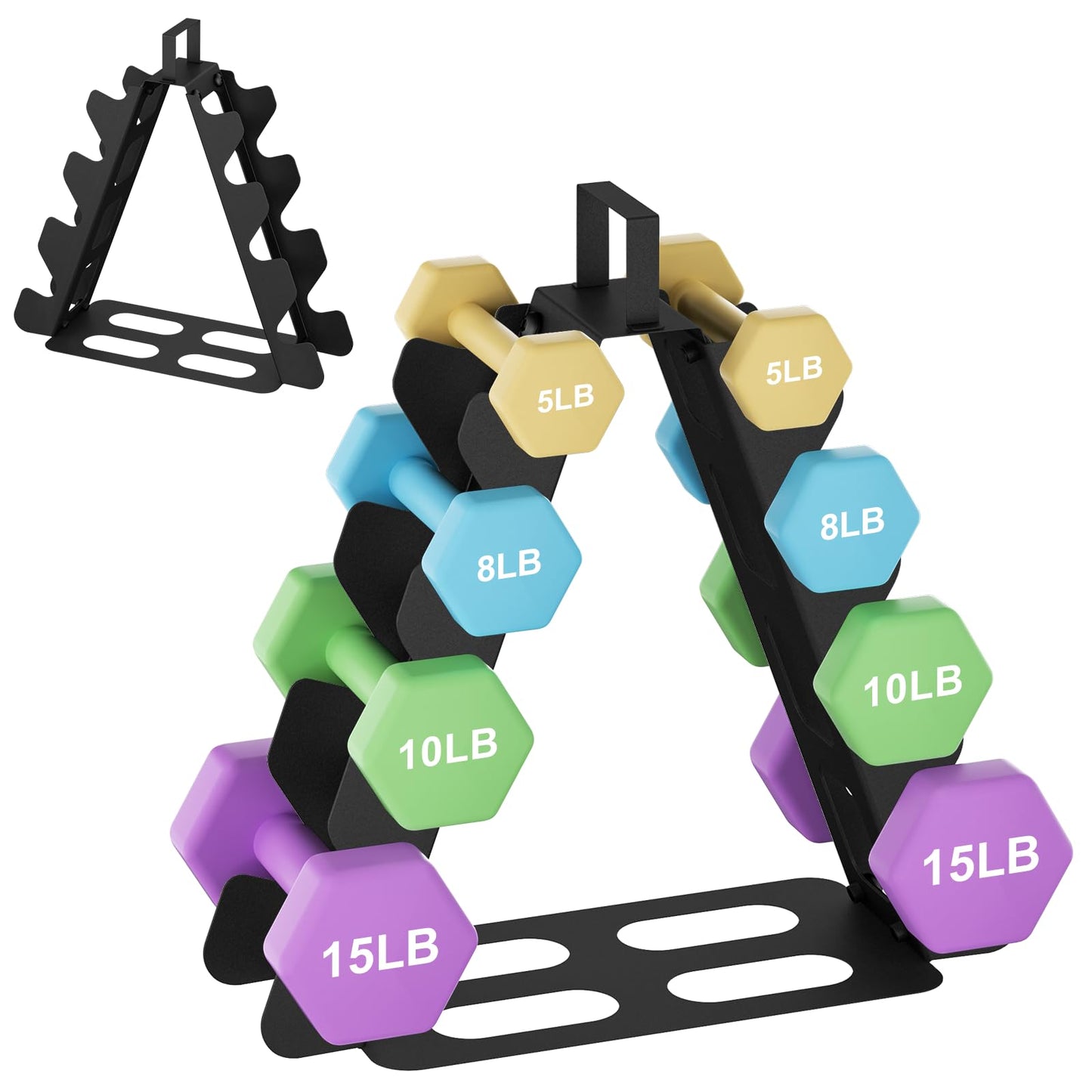 Dumbbell Rack 4 tier(Dumbbells not included), A-Frame Black Metal Dumbbell Holder with Handle, Multilevel Weight Storage Organizer for Dumbbells, Tree Shape Compact Weight Rack/Holder