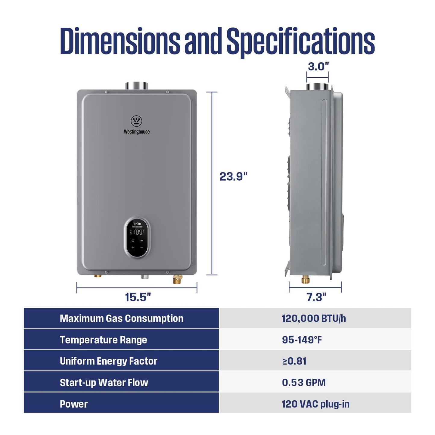 Westinghouse Smart Tankless Water Heater Propane Indoor, 5.1 GPM 120,000 BTU Whole Home Instant Hot Water Heater, WiFi App Control, ±1°F Temperature Stability, Non-Condensing for 2-4 Fixtures