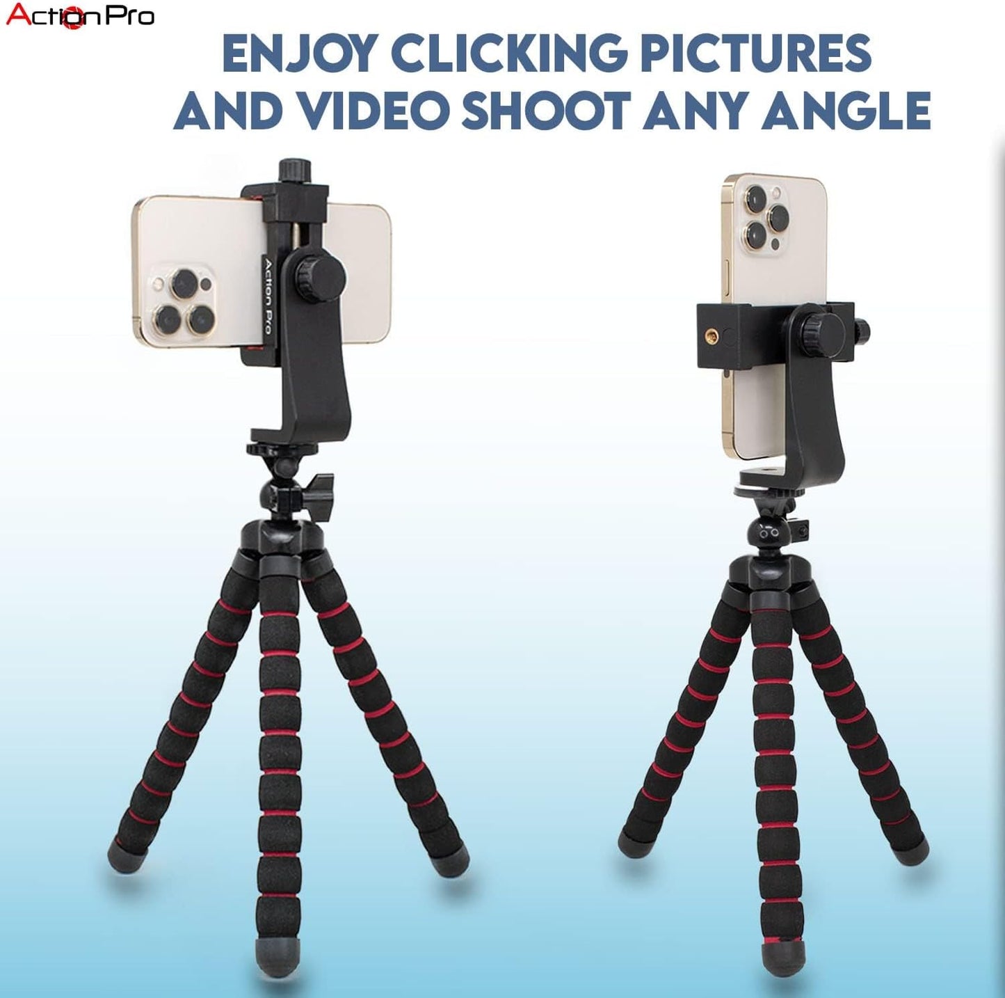 Action Pro 360 1/4 inch Phone Holder/Vertical and Horizontal Tripod Mount Adapter Rotatable Bracket with Screw