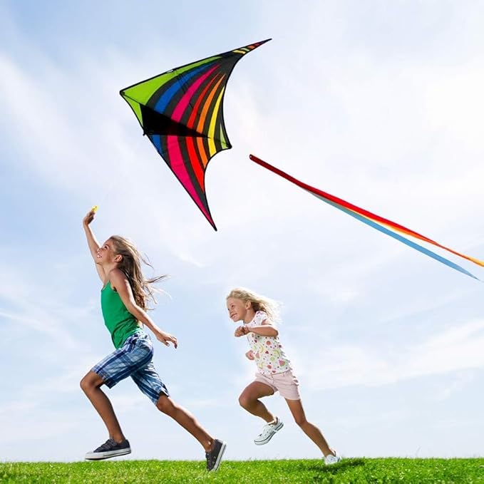 Mint's Colorful Life 60'' Delta Kite With 7.1in Reel Winder, Easy Flying & String Spool for Kids & Adults, Best Beach Set for Beginners