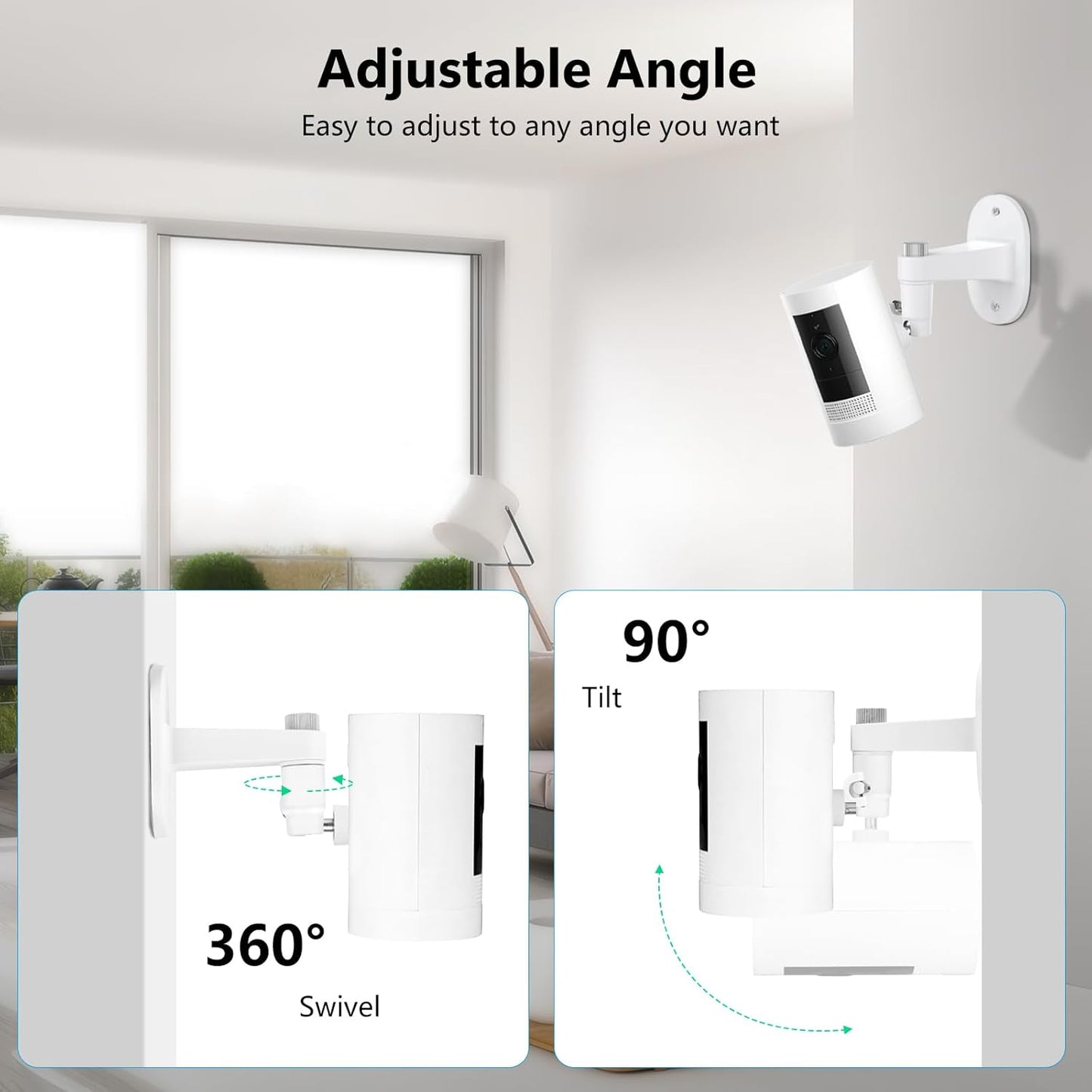 2Pack 360 Ring Camera Wall Mount for Ring Stick Up Cam & Ring Outdoor Cam Plus, Degree Adjustable No Drilling Mount