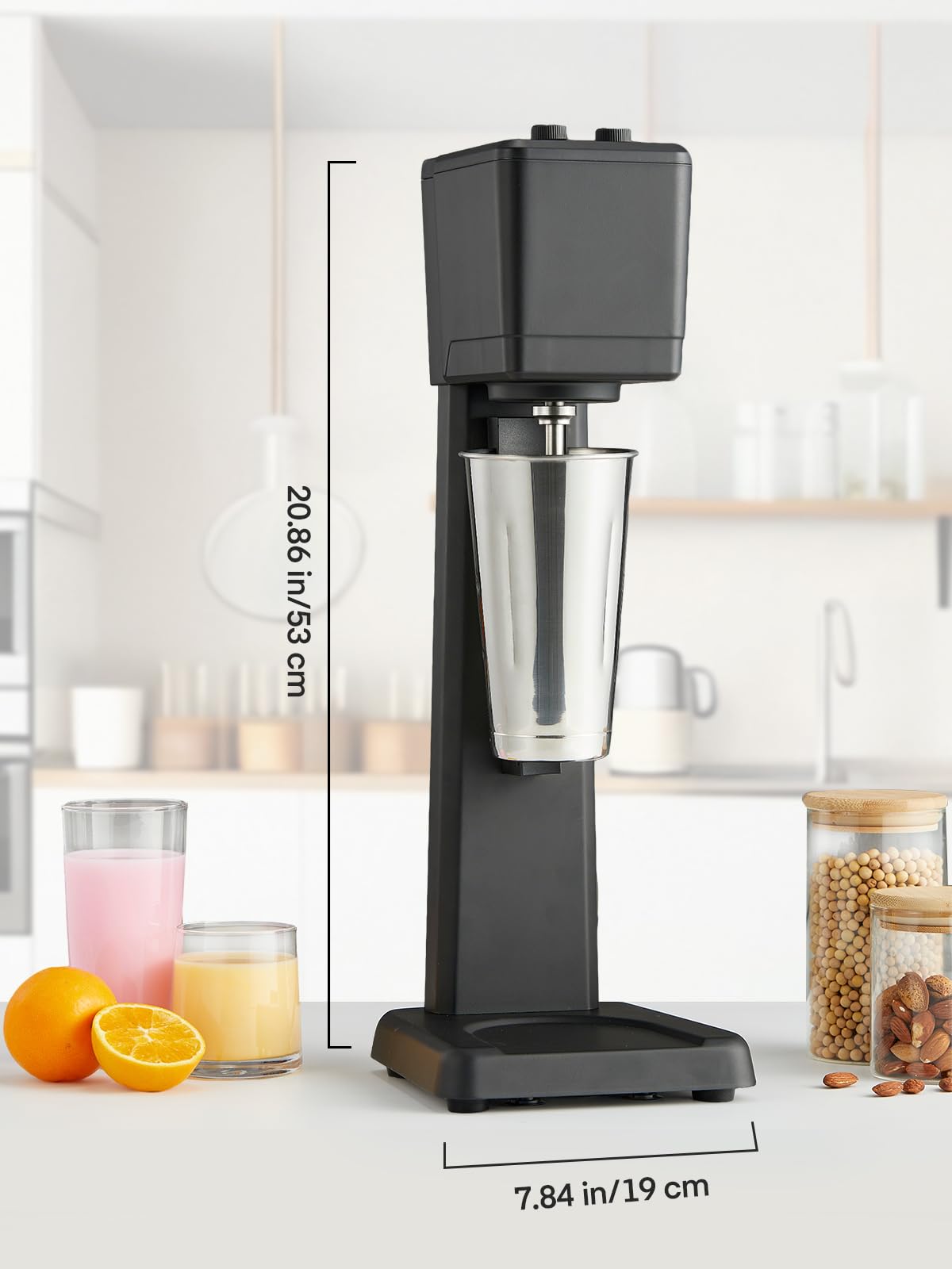 Milkshake Maker Machine, 375W Commercial Milk Shake Maker Mixer, Single Head Drink Mixer Blender Machine, 3-Speed Milkshake Blender with 27.7oz Stainless Steel Cup for Commercial