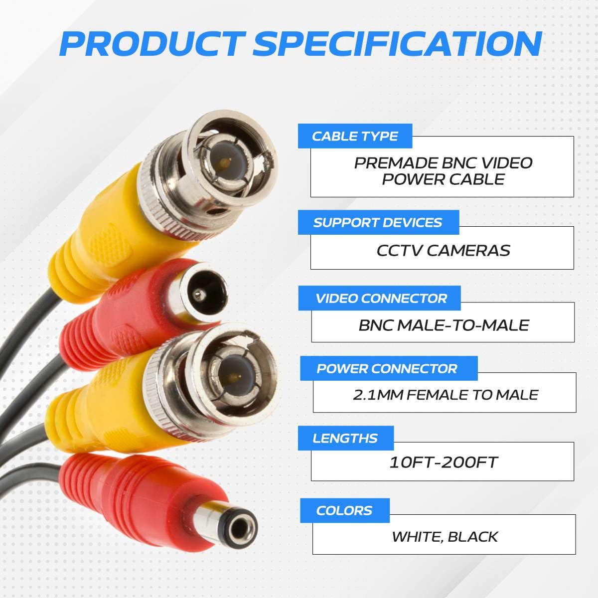 50FT Cables Direct Online Black Premade BNC Video Power Cable Extension Wire for CCTV, Security Camera, DVR