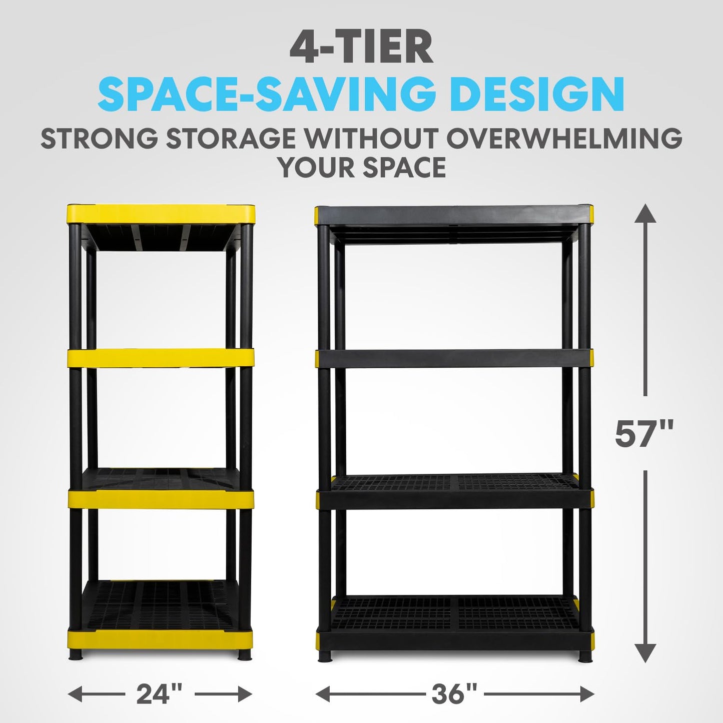 Simpli-Magic 4-Tier Heavy Duty Plastic Storage Shelving Unit, Garage & Basement Organizer, Modular Rack, 36 x 24 x 57 Inches, 250 lbs per Shelf, 1000 lbs Total Capacity