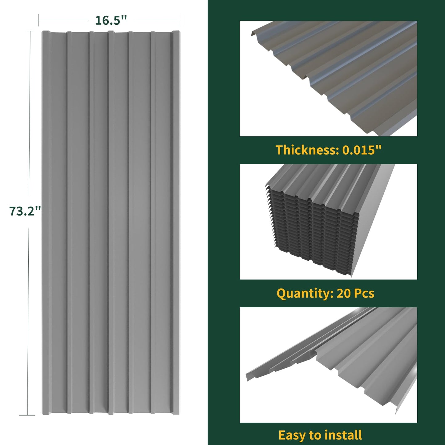 NeatiEase 20 Pcs Metal Roofing Panels, 6.1 Feet Corrugated Galvanized Roofing Panels Metal Siding Panels with Steel Screws for Pergola, Gazebo, Shed, Outdoor Storage, Chicken Coop, Patio,Garages