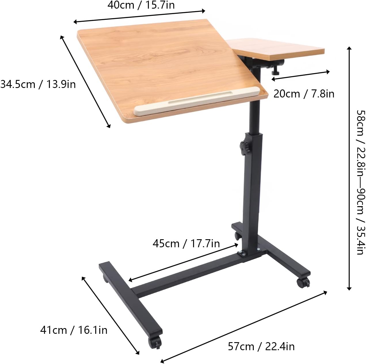 FXEIPOL Mobile Laptop Stand, Rolling Table Desk Cart with Adjustable Height and Angle, Bedside Laptop Table for Office