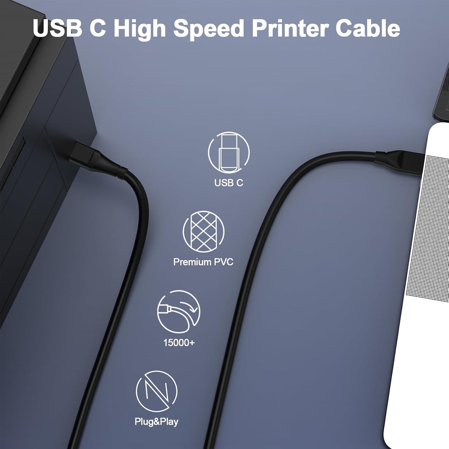 10 USB C Printer Cable Feet Long USB B to USB C Printer Scanner Cord to Computer for MacBook Pro/Air, iPad Pro/Air, HP