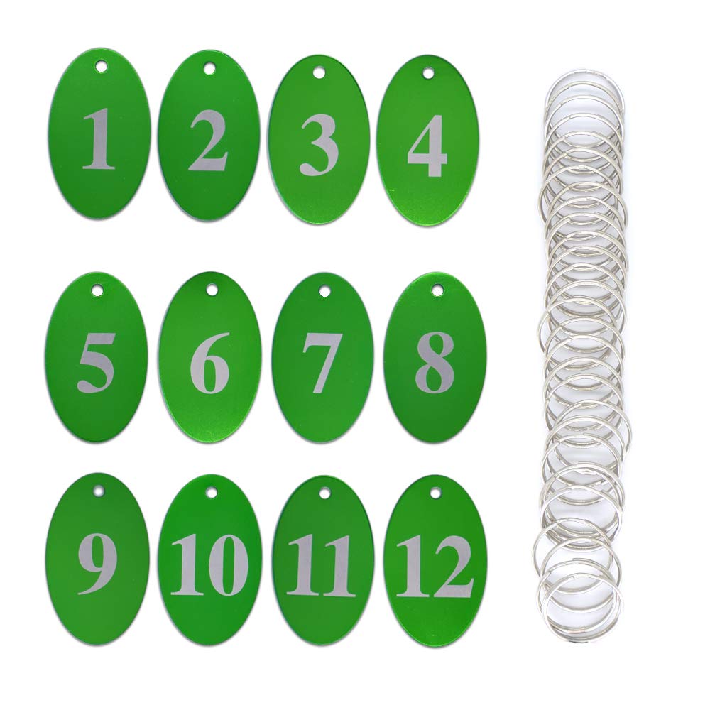 StayMax Aluminum Alloy Oval Number Tag Key Tag with Key Rings (1-25, Green)