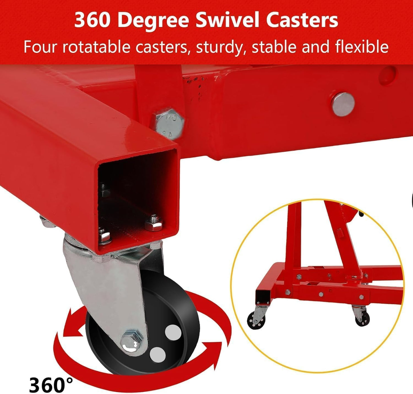 MERXENG Engine Hoist with Lever, 2 Ton Folding Cherry Picker Engine Hoist with Lever and 6 Casters, 4400lbs Heavy Duty Hydraulic Shop Crane, Engine Lift for Workshops Garage Warehouse