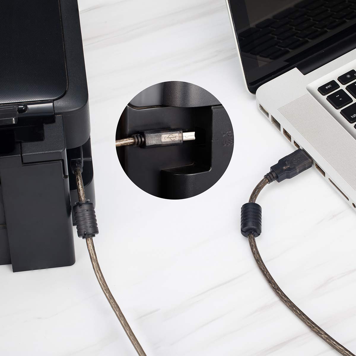 2.0 60Ft (60Ft/20M) Active USB Printer Cable - A-Male to B-Male High Speed Printer/Scanner/Repeater Cable for HP