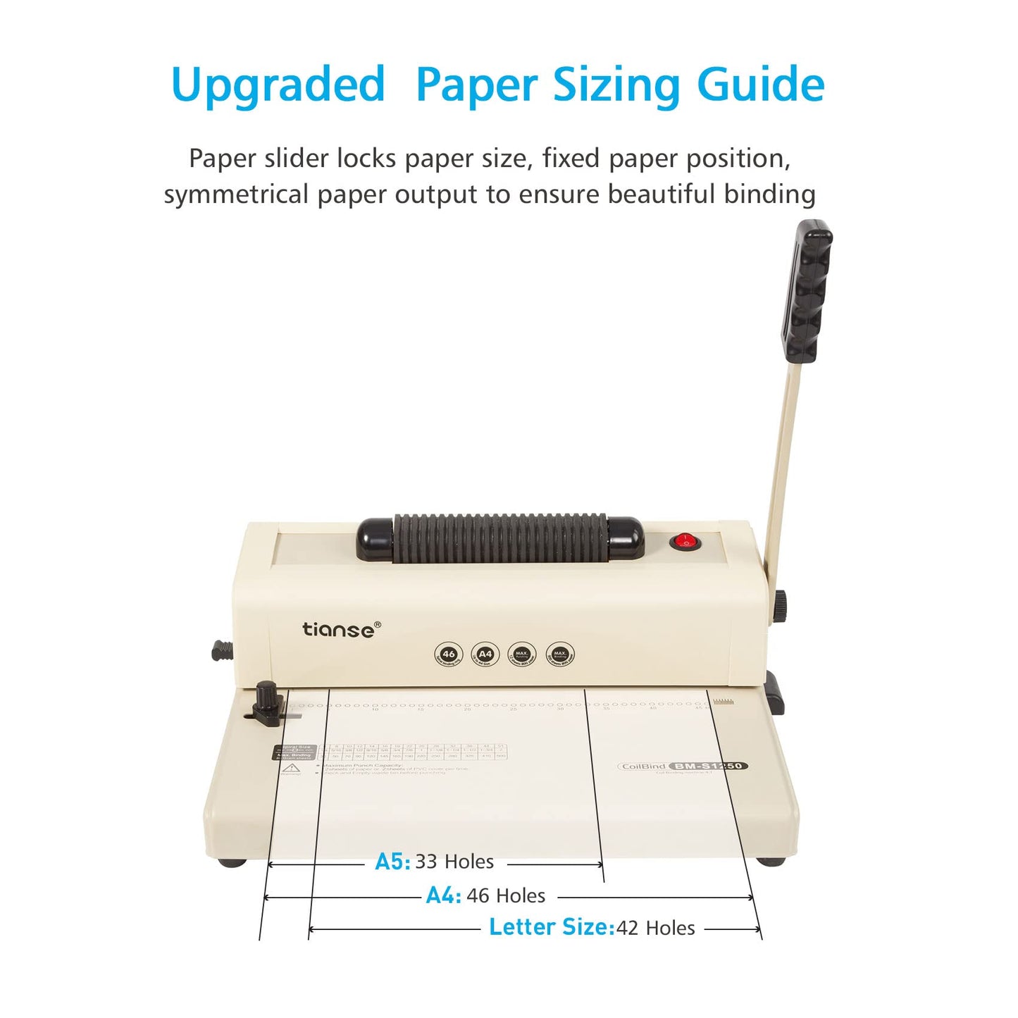 TIANSE Binding Machine - Electric Coil Inserter for Professional Binding, 12-Sheet Punch, for Letter/A4/A5 & Plastic/Metal Coils, with 100 Coil Spines & Pliers for Home, Office, School, DIY