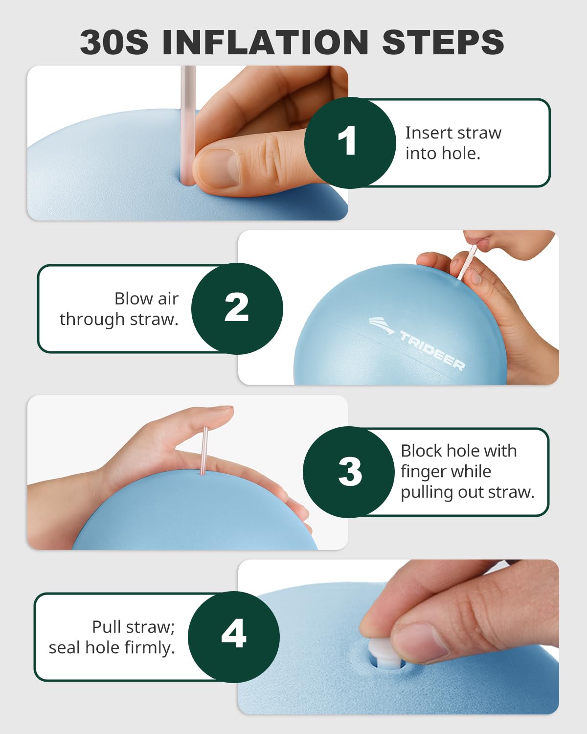 Trideer 9-Inch Pilates Ball, Small Exercise Ball for Yoga, Core Training, Physical Therapy, Balance, Stability and Stretching Pilates Equipment with Inflation Straw (Baby Blue)