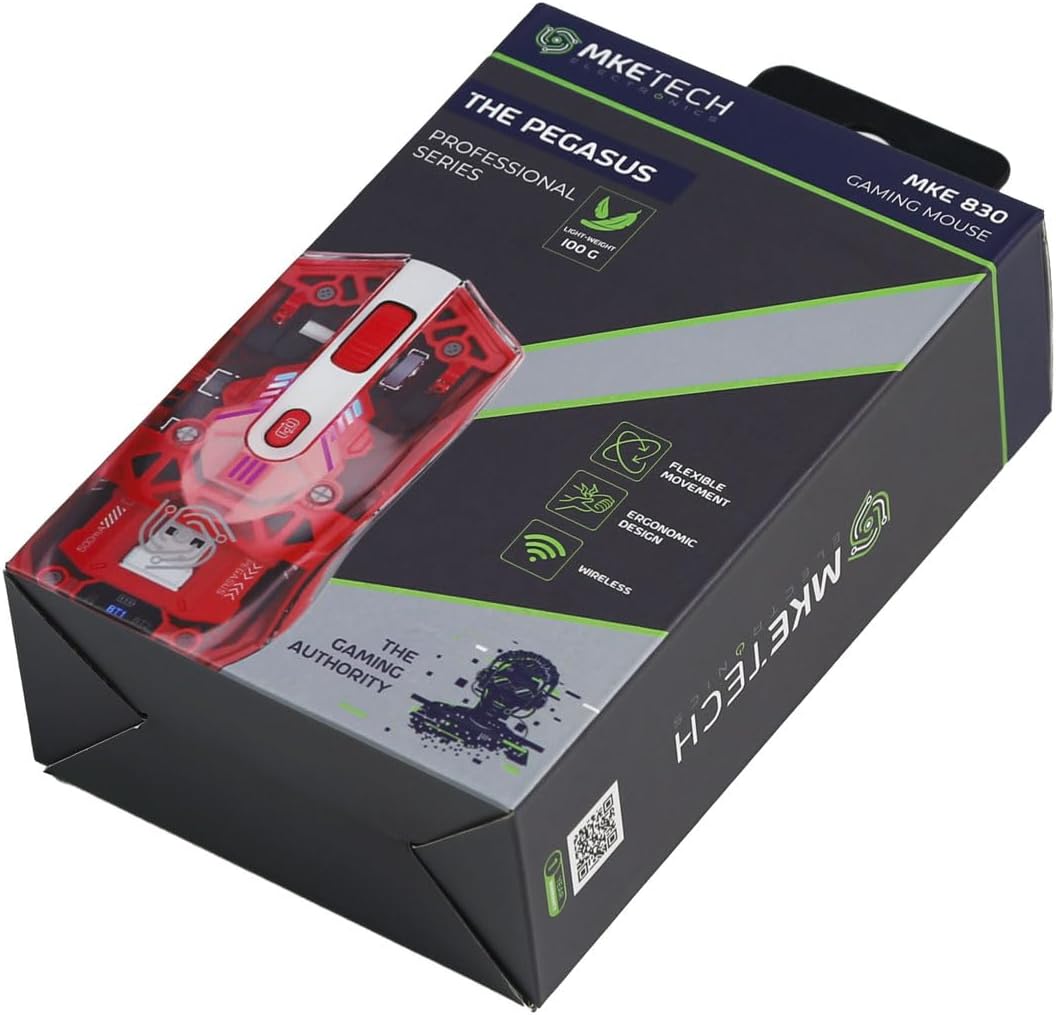 MKETech Electronics 2.4GHz, 830) Wireless Mouse with Transparent Shell and RGB Lighting, Dual-Mode Bluetooth