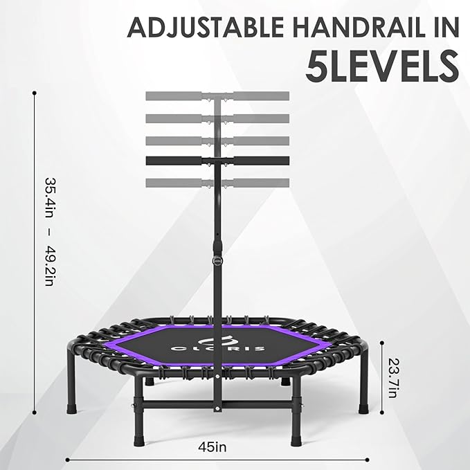 CLORIS 45'' Rebounder Trampoline for Adults - Max Load 450lbs, Mini Trampoline with Adjustable Foam Handle Indoor/Outdoor Fitness Body Exercise