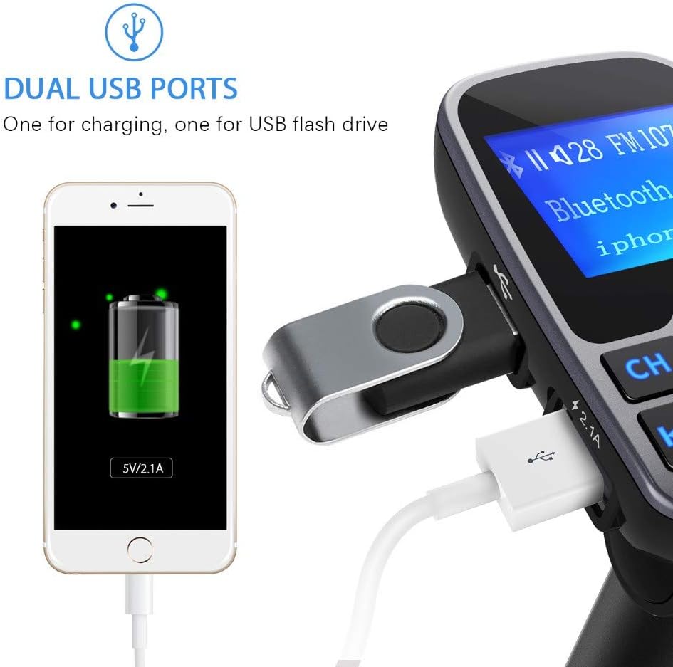 Soufyuane T11 MP3 Wireless Bluetooth FM Transmitter Handsfree Car Kit Player Wireless Bluetooth Adapter with Dual USB