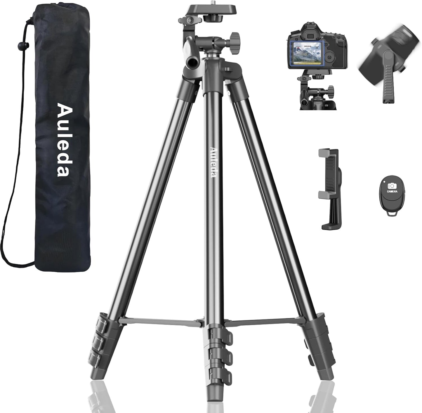 Auleda 60 6.6 LB Camera Tripod Lightweight Travel Tripod Stand Compatible with Canon Nikon DSLR Cameras with Wireless