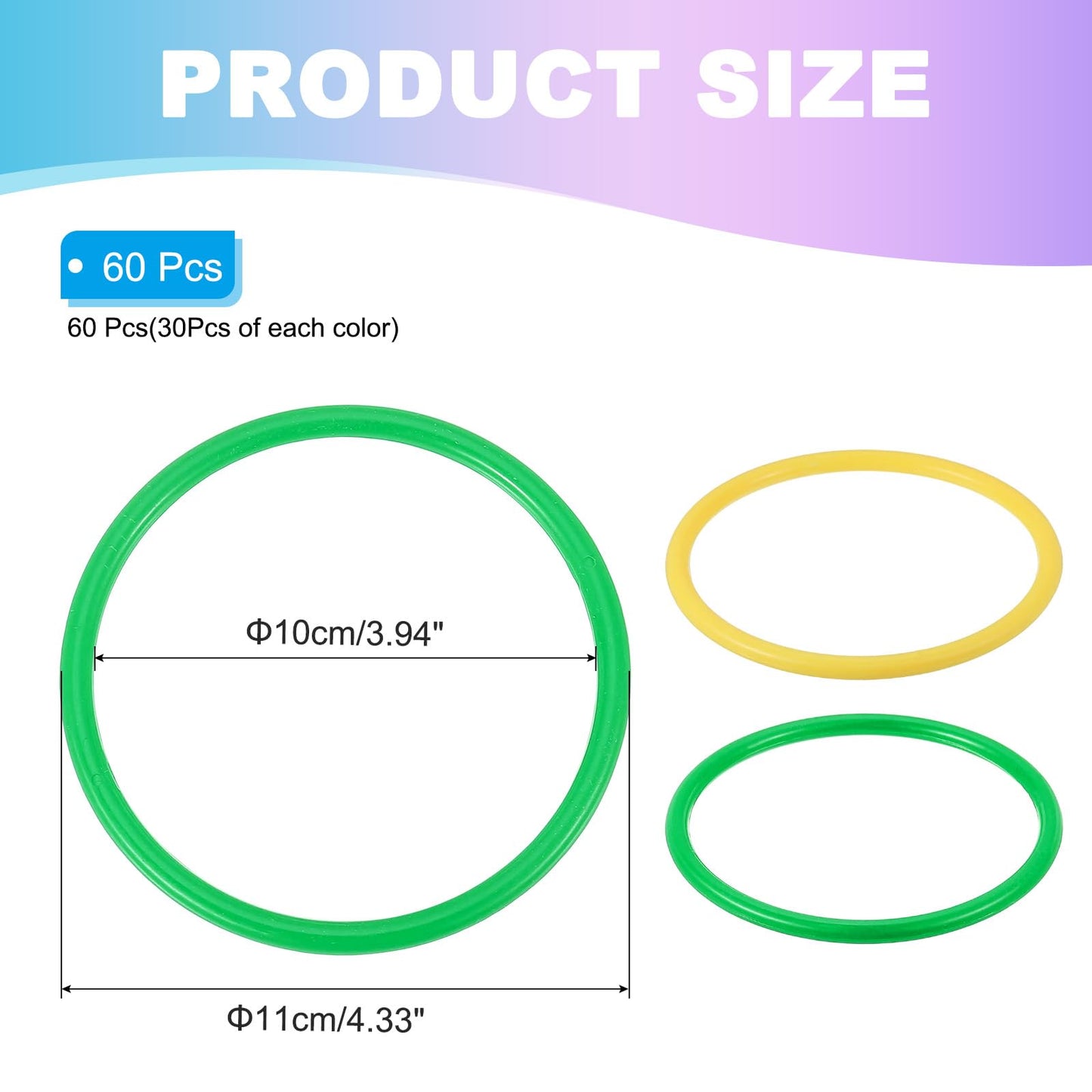PATIKIL 4" Plastic Ring-Toss Rings for Bottles, 60 Pack Carnival Rings Plastic Hoops for Speed and Agility Practice Outdoor Party Favor, Yellow/Green