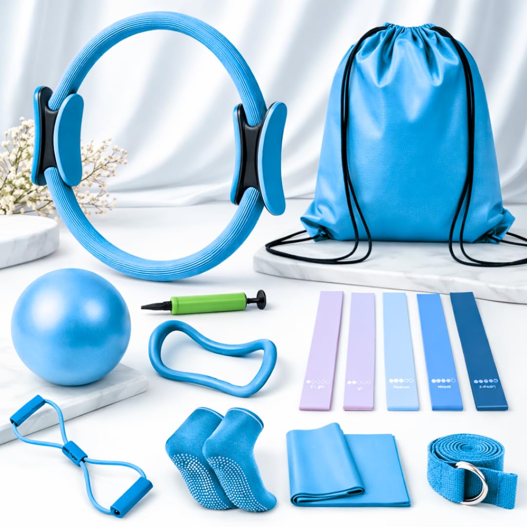 Pilates Kit for Home Workouts, Pilates Equipment Ring and Ball Set with Resistance Bands, Pilates Essentials Kit for Women, Home Pilates Workout Kit, Pilates Starter Kit for Women at Gym Studio Travel