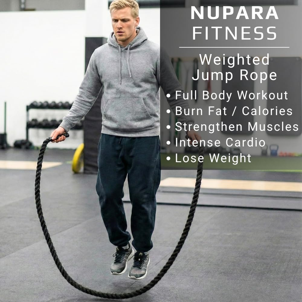 NUPARA FITNESS Weighted Jump Rope for Men and Women. Workout Jump Rope for Fitness, Exercise, Strength, Cardio, and Weight Loss. 2.4lb to 5lb.