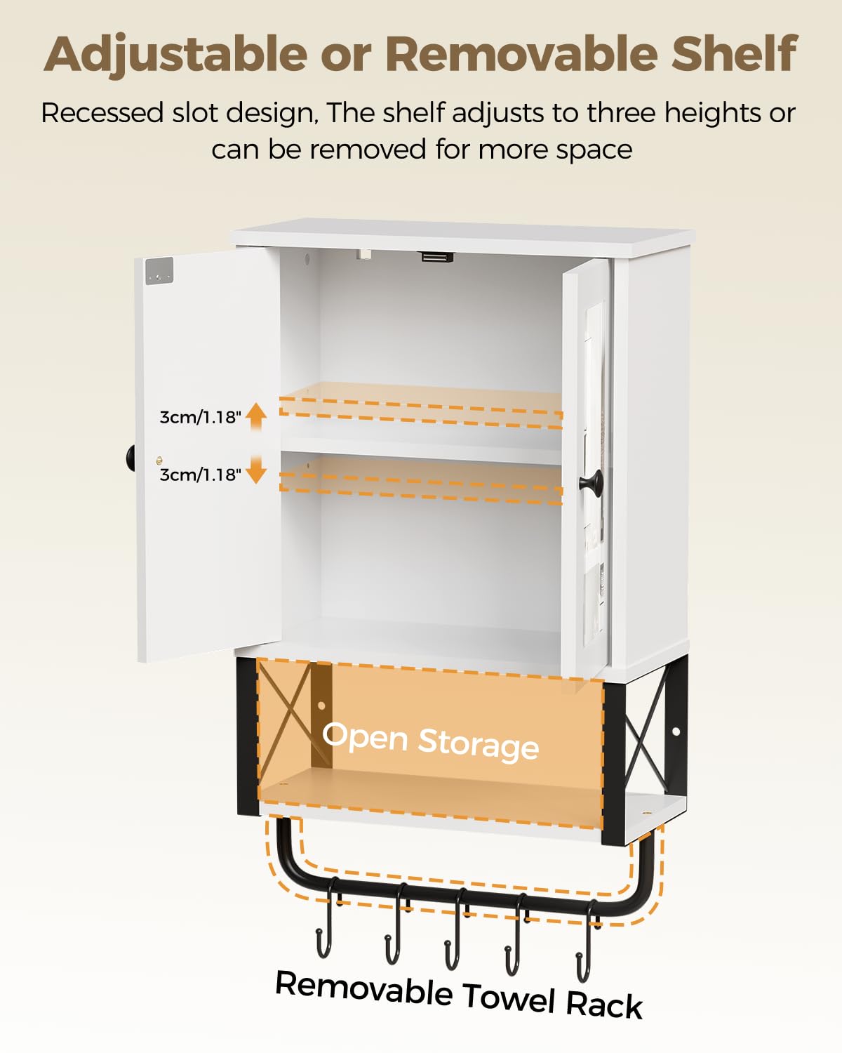 BEWISHOME Bathroom Wall Cabinet with Mirror, Wall Mounted Medicine Cabinet Over The Toilet with Towel Bar and Adjustable Shelf, 7.1" D x 15.4" W x 24.4" H, White YYG10W