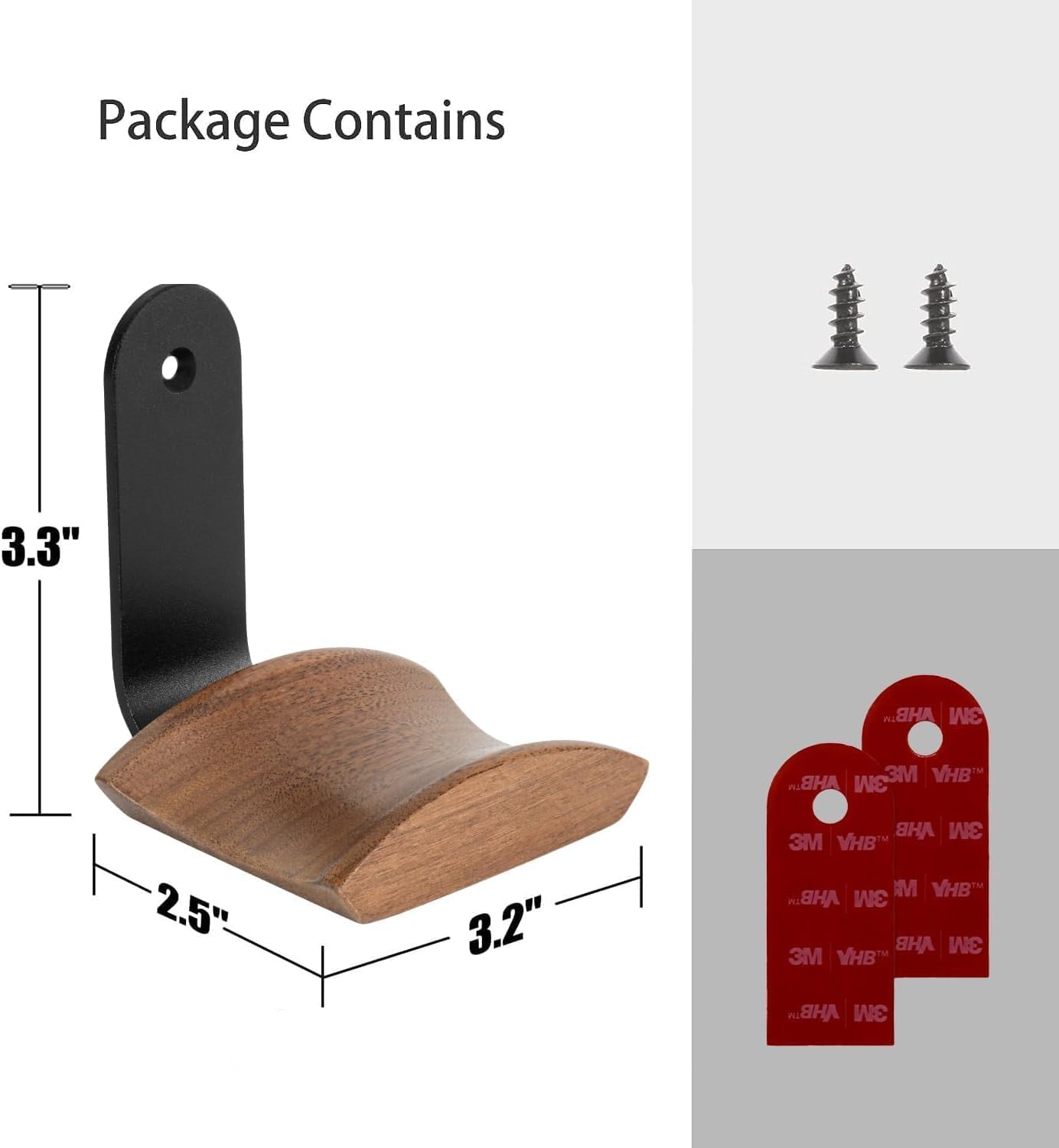 Jcurycke Headset 6cm Holder with Wide Walnut Headrest,Headphone Wall Mount Holder with Adhesive Tape and Screw