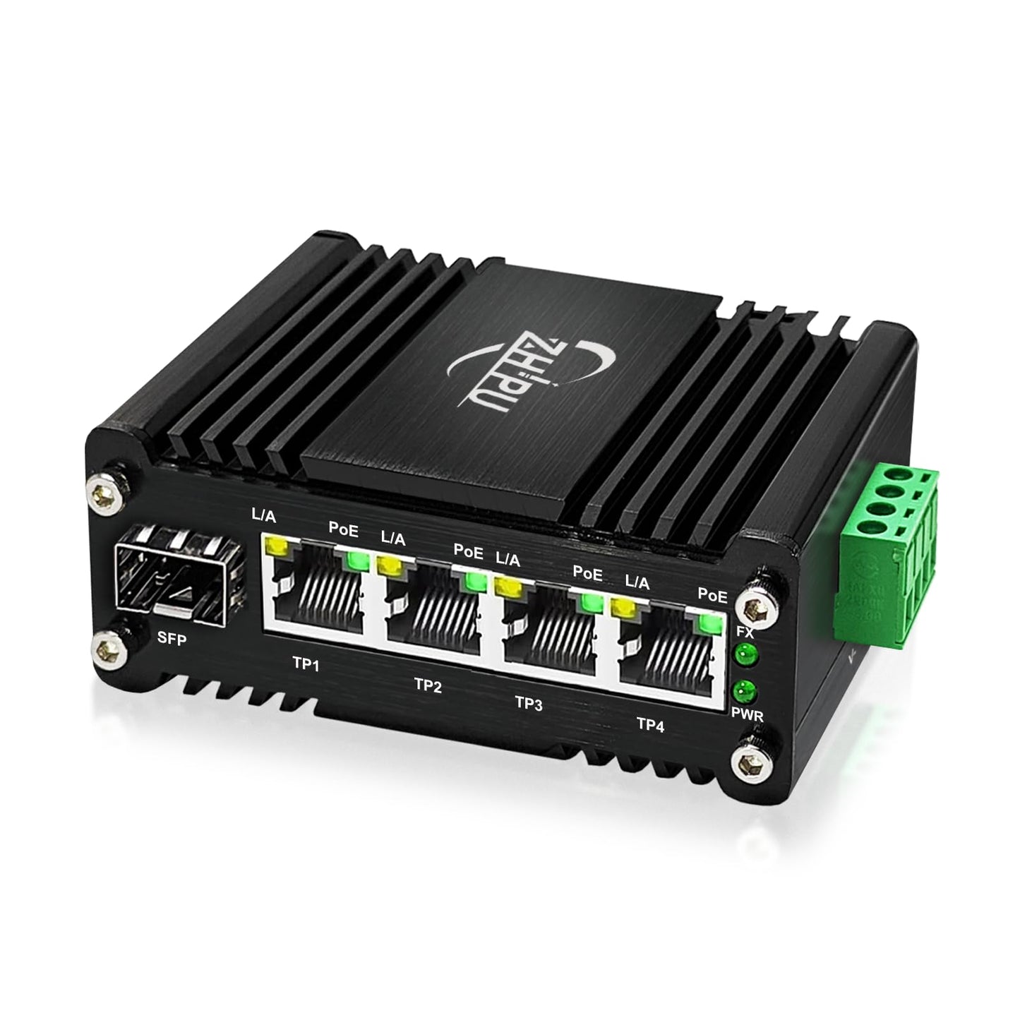 Yjntoximc Mini Industrial 4 Ports Gigabit PoE Switch with DC12～48V Redundant Power Input, 12V PoE Switch with SFP, IEEE802.3af/at @120W, Compact PoE Power for VoIP Systems/Solar Power/RV Truck