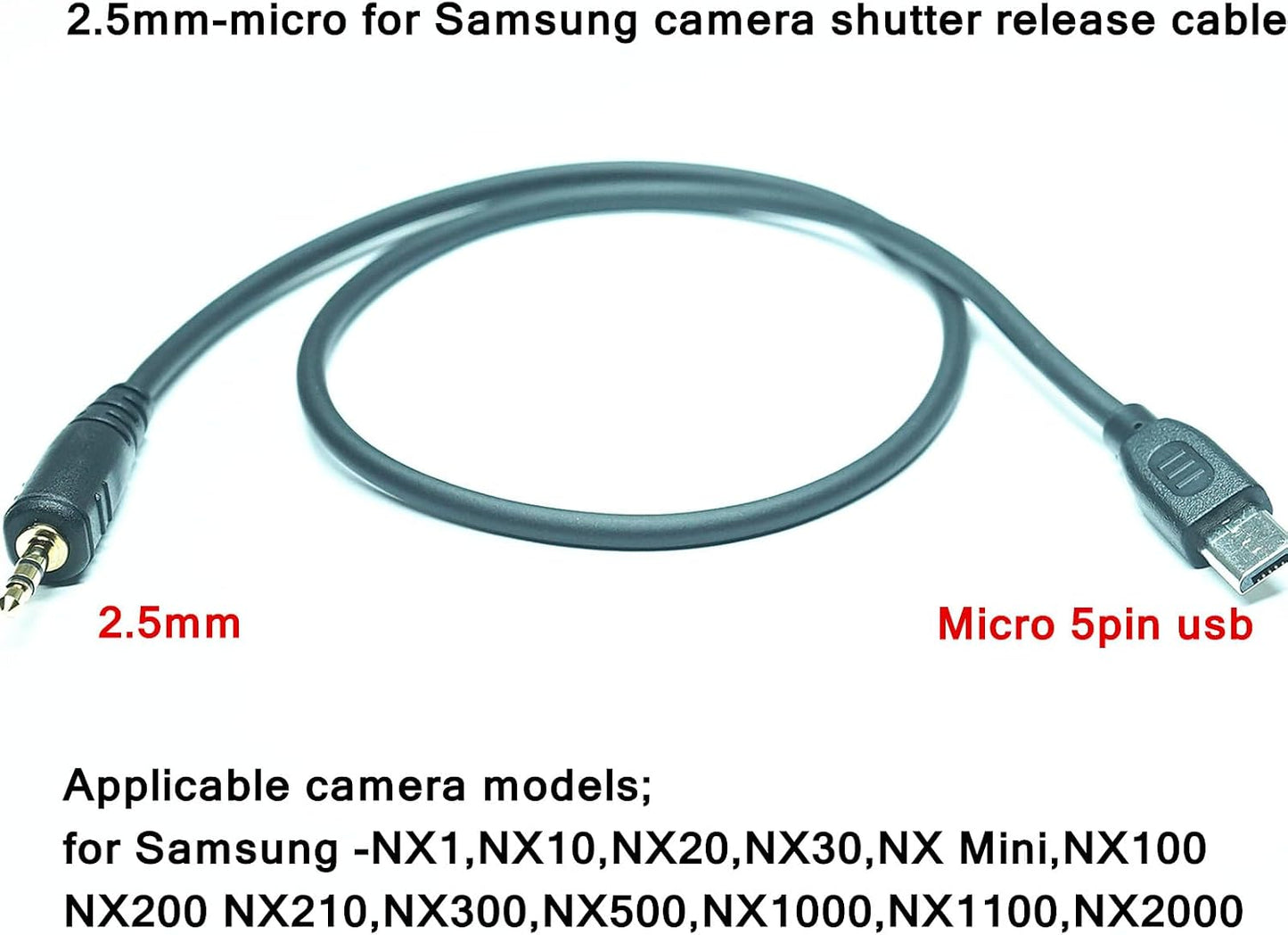 2.5mm-Micro Nx1000/Nx2000/Nx300 (SR2NX2) USB Camera Remote Shutter Release Cable Wire for Samsung Accessories Used