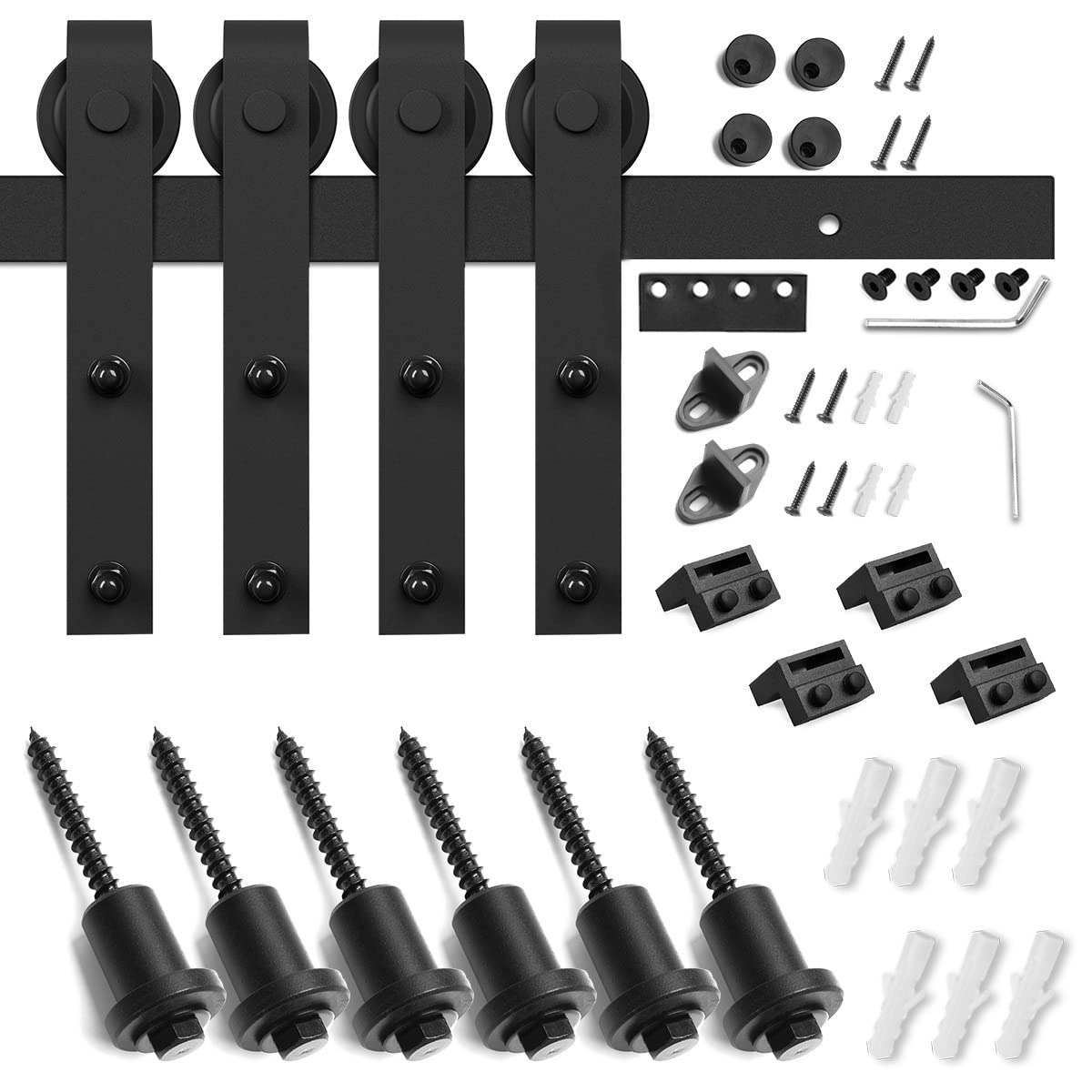 SMARTSTANDARD 8 FT Double Barn Door Hardware Kit, Sliding Door Track-Smoothly and Quietly -Includes Detailed Installation Fit 24" Wide Doorpanel (J Shape Hanger) Black
