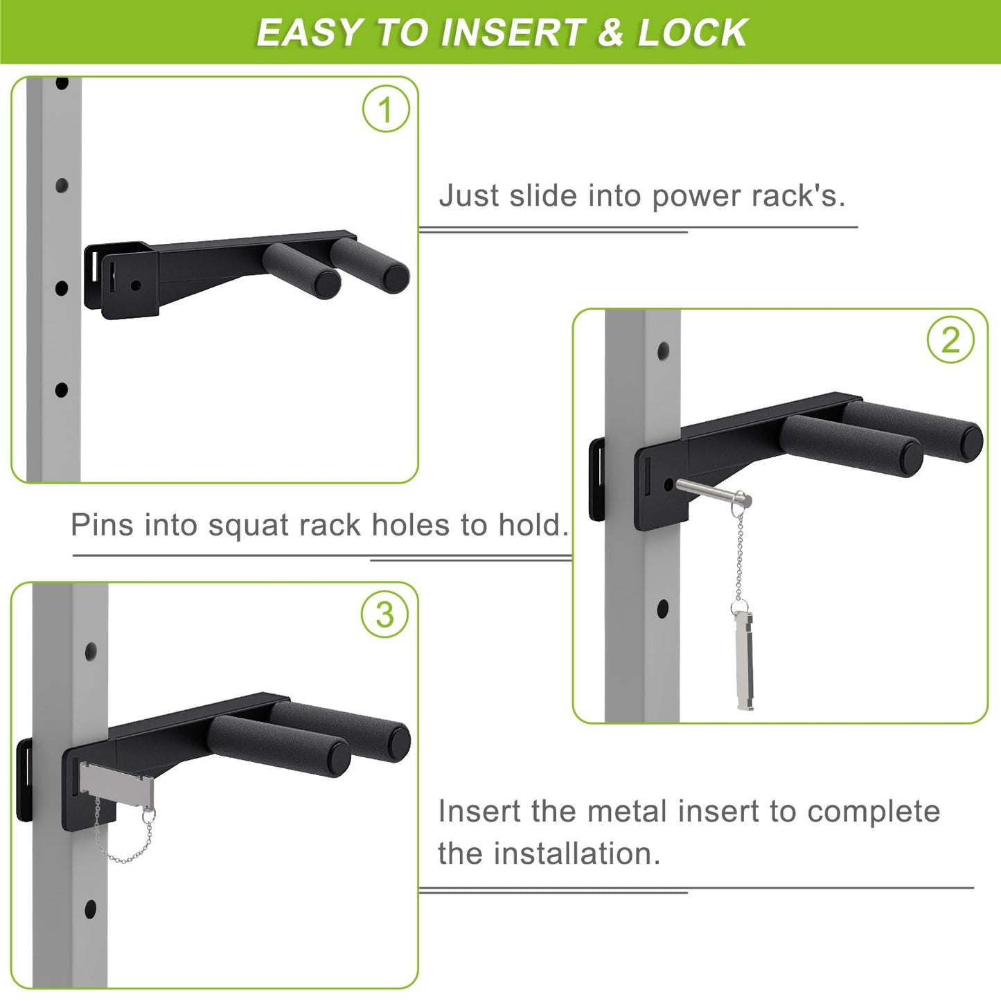 Lifeswell Dip Bar Attachment for 2" x 2" Power Rack, Non-Slip Wide & Narrow Grip Handles, 500 lbs Capacity, Squat Rack Attachment for Dips, Inverted Rows, Push-Ups