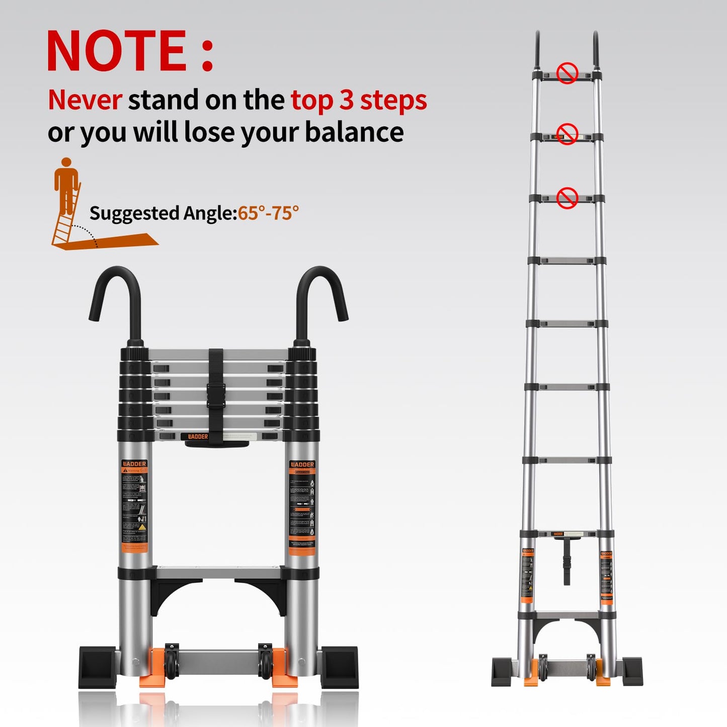 Telescoping Ladder,Aluminum Ladder with stabilizer bar,Lightweight Multi-Purpose Extension Ladder,Heavy Duty 330lbs Max Capacity,Collapsible for RV or Outdoor (19.5 FT)