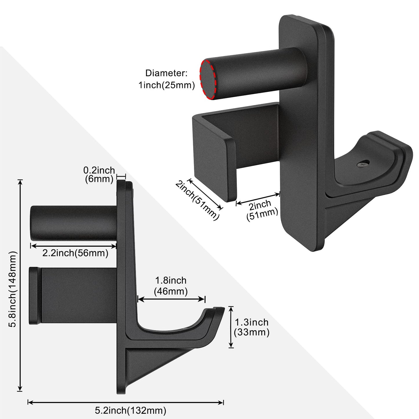 Kipika J-Hooks for 2" x 2" Power Rack with 1" Hole - Bottom Reinforced Steel Hooks with Rubber Pads - Heavy Duty Power Rack Attachments - Squat Rack Accessories for Strength Training - Set of 2