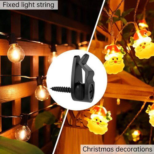 GEZIDEA String Light Hanger Hooks - Screw-In Clips for Christmas & LED Lights | 50 Pack, Black