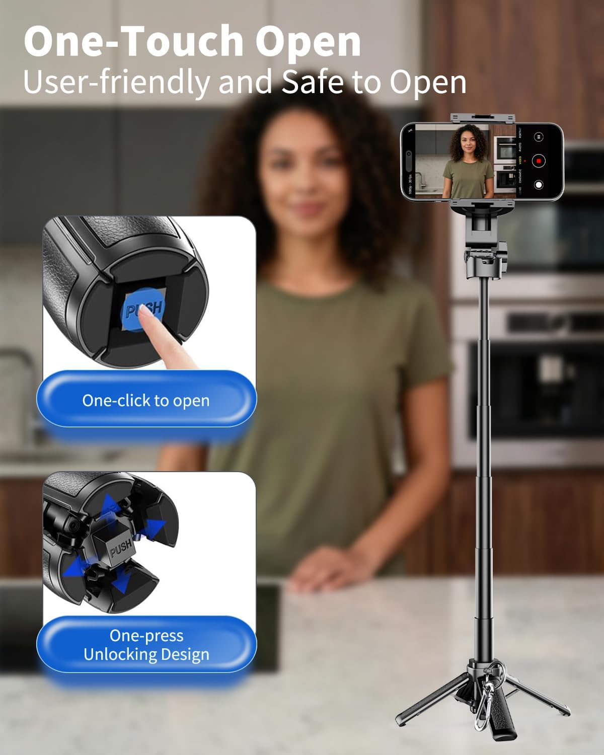 Betunich 4-in-1 Magnetic Mini Selfie Stick Tripod, Extendable Phone Stand with Wireless Remote, Pocket Size for Travel