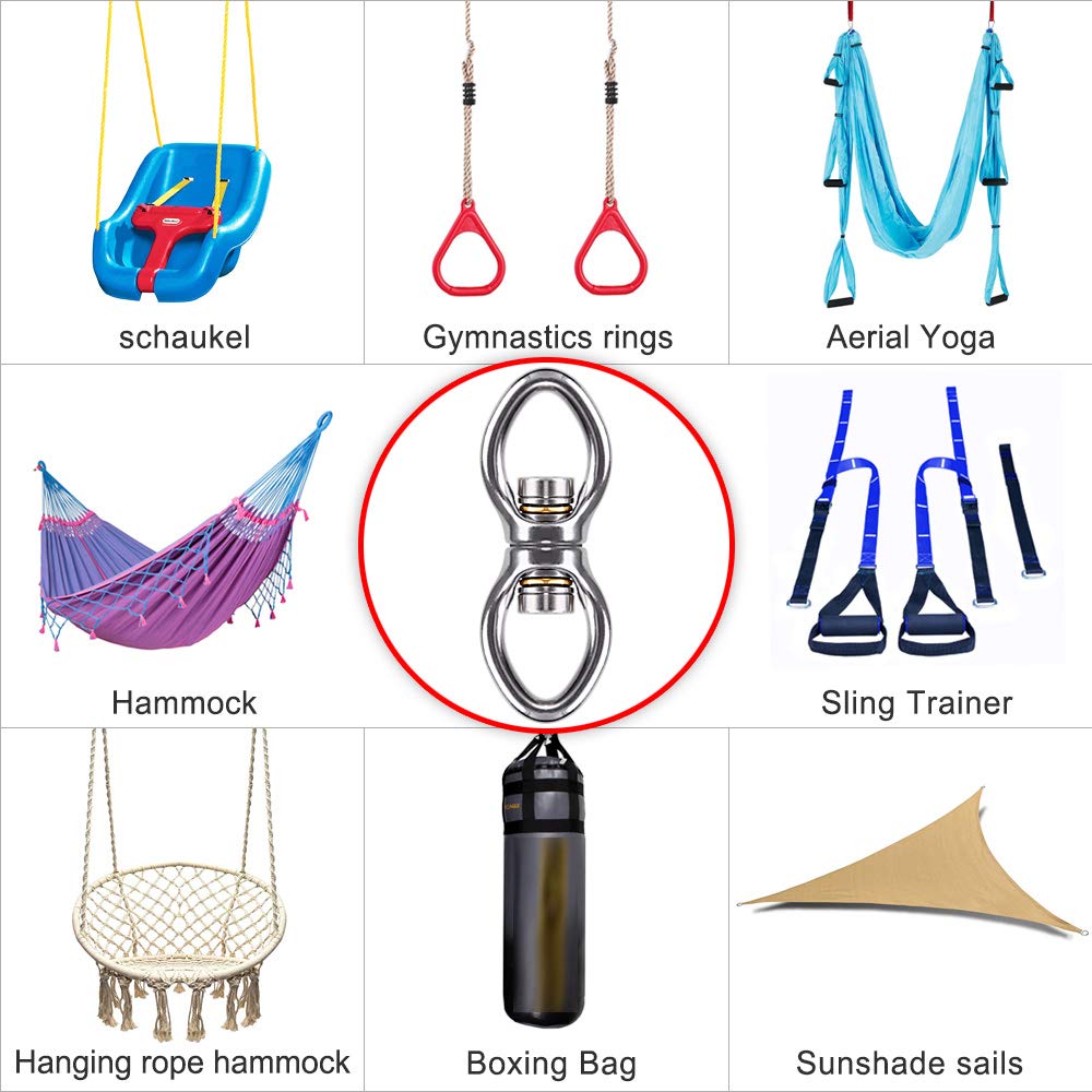 Dolibest Swing Swivel with 2 Bearing,Safest Rotational Device Hanging Accessory for Aerial Silks Dance, Web Tree Swing, Yoga Sets Hanging Hammock 800LB Capacity