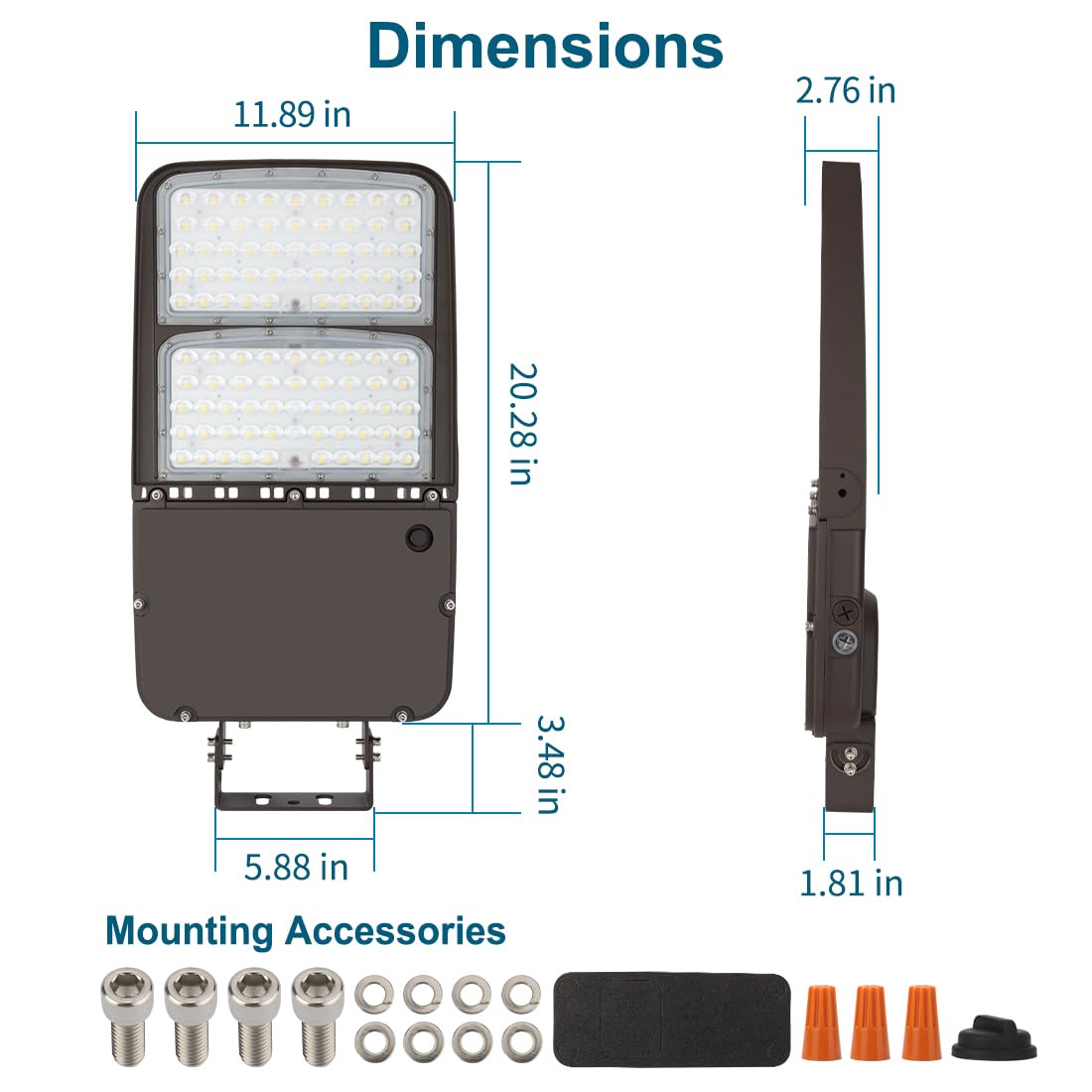 Xbuyee 300W LED Parking Lot Light with Dusk to Dawn Photocell, Outdoor Dimmable Area Lights with Trunnion Mount, 45000LM 5000K Daylight 100-277V IP65, Power Selectable (300W/240W/200W) ETL